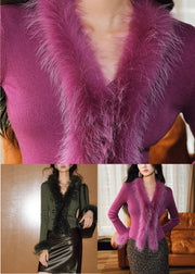 Purple V Neck Wool Knit Knitted Sweaters Winter