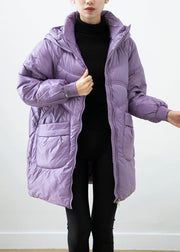 Purple Warm Fine Cotton Filled Parkaer Oversized Pockets Winter