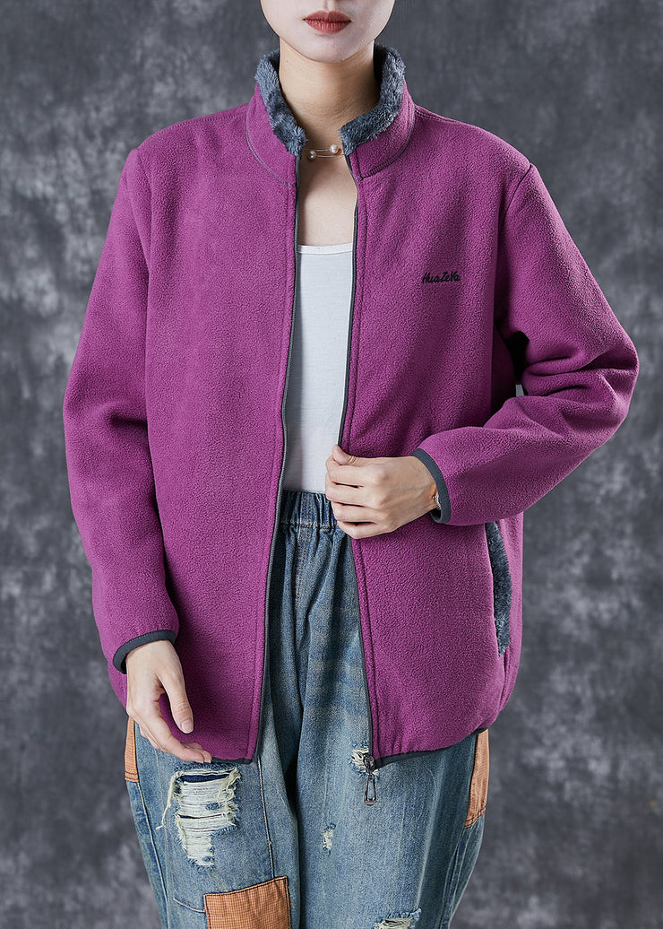 Purple Warm Fleece Jackets Embroidered Winter