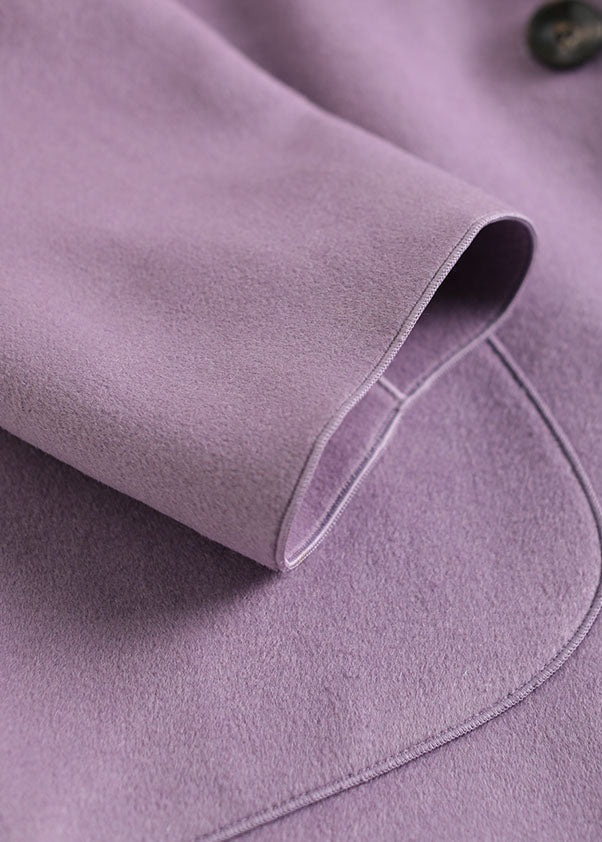 Purple Woolen Loose Coats Notched Collar Solid Winter