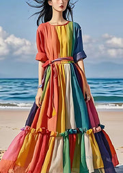 Rainbow Patchwork Linen Holiday Dress Exra Large Hem Summer