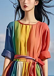 Rainbow Patchwork Linen Holiday Dress Exra Large Hem Summer