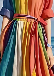 Rainbow Patchwork Linen Holiday Dress Exra Large Hem Summer