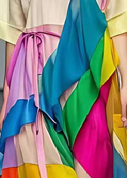 Rainbow Patchwork Tulle Long Dress Asymmetrical Summer