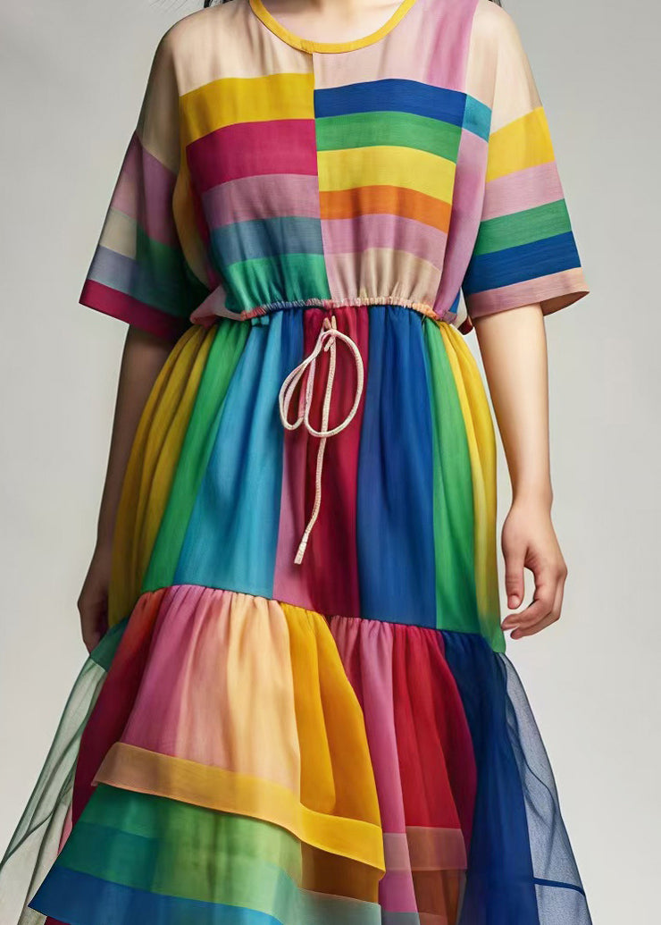 Rainbow Patchwork Tulle Maxi Dresses Exra Large Hem Summer