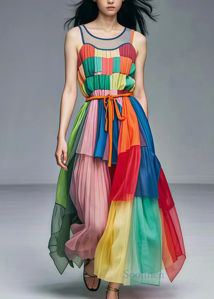 Rainbow Patchwork Tulle Vacation Dress Exra Large Hem Summer