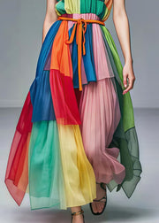 Rainbow Patchwork Tulle Vacation Dress Exra Large Hem Summer