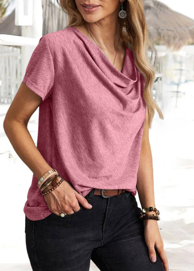 Red Asymmetrical Cozy Top Short Sleeve