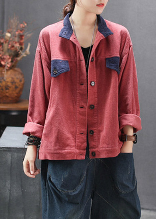 Red Button Lazy Corduroy Coats Long Sleeve