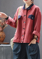 Red Button Lazy Corduroy Coats Long Sleeve