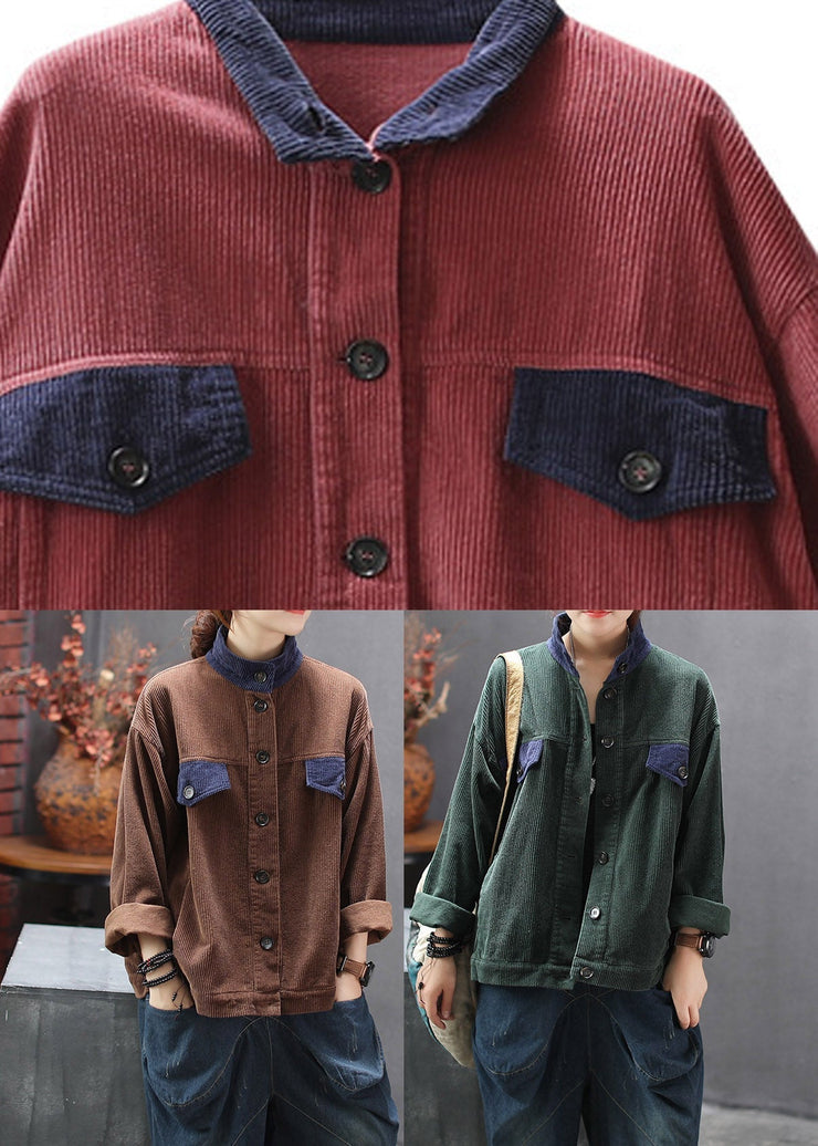 Red Button Lazy Corduroy Coats Long Sleeve