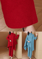 Red Cozy Knit Winter Two Pieces Set Asymmetrical