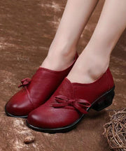 Red Handmade Retro Splicing Chunky Heel