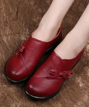 Red Handmade Retro Splicing Chunky Heel