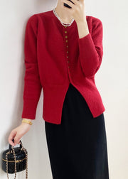 Red Knit Cardigan Coat O Neck Button Front Open Fall