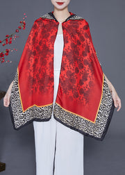 Red Leopard Print Hooded Silk Scarf Hooded