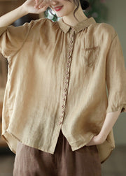 Red Low High Design Solid Linen Shirt Half Sleeve