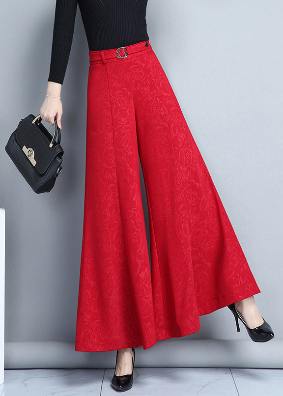 Red Patchwork Draping Flared Trousers Spring