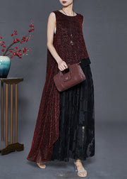 Red Patchwork Tulle Dresses Oversized Low High Design Summer