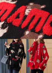 Red Print Chunky Knit Sweater Free Scarf Winter