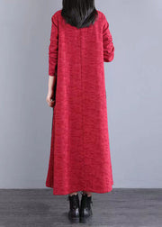 Red Print Pockets Patchwork Casual Cotton Long Dress Button Fall