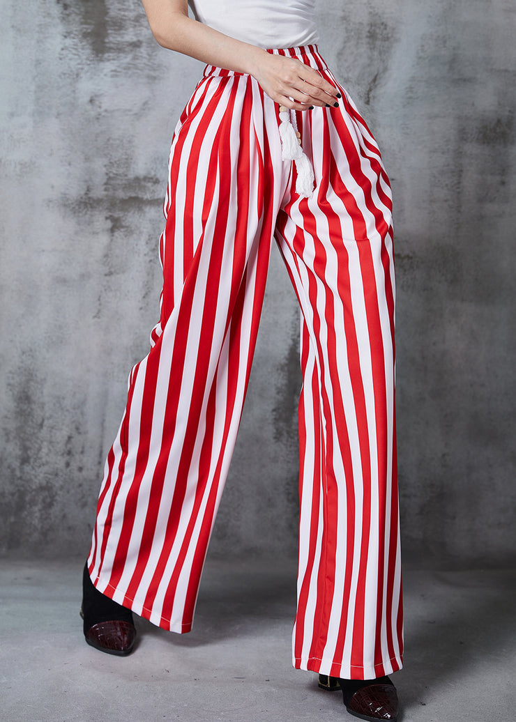 Red Striped Cotton Wide Leg Pants Tasseled Summer
