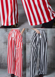 Red Striped Cotton Wide Leg Pants Tasseled Summer