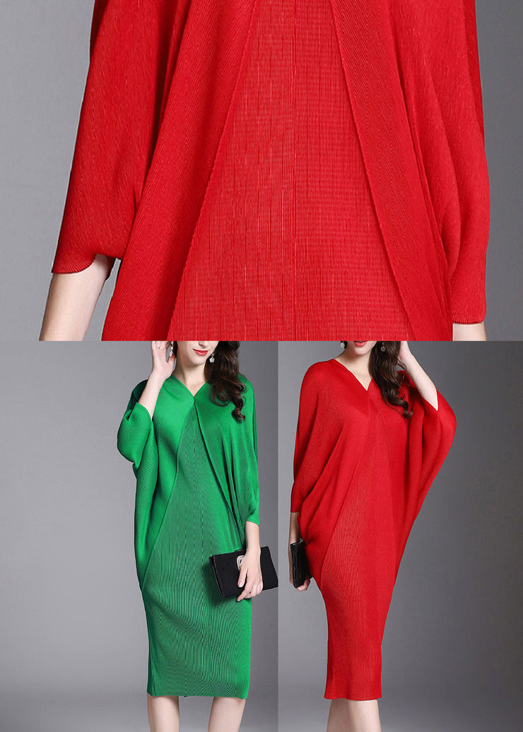 Red V-Neck slim Hip Dress Half Sleeve