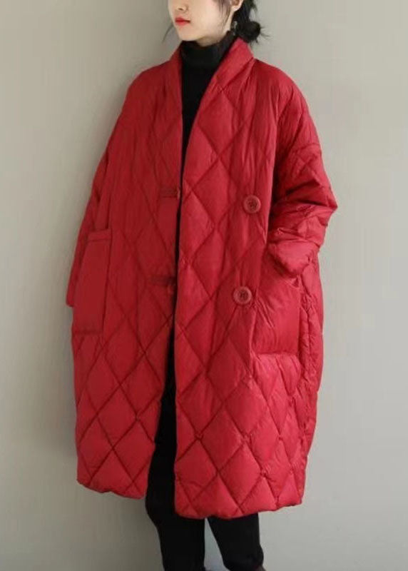 Red Warm Fine Cotton Filled Women Witner Coats Rhombic Plaid Solid