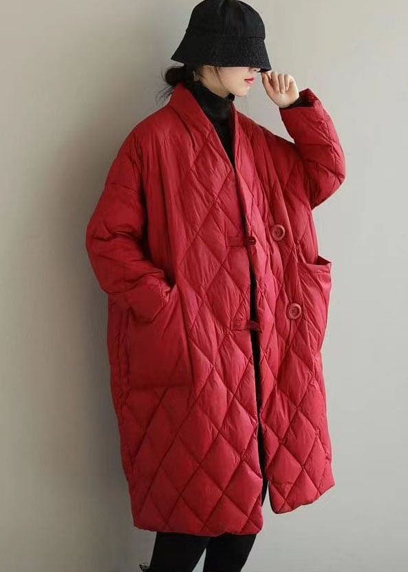 Red Warm Fine Cotton Filled Women Witner Coats Rhombic Plaid Solid