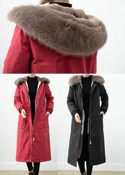 Red Warm Otter Rabbit Hair Lined Women Coats Fox Collar Witner