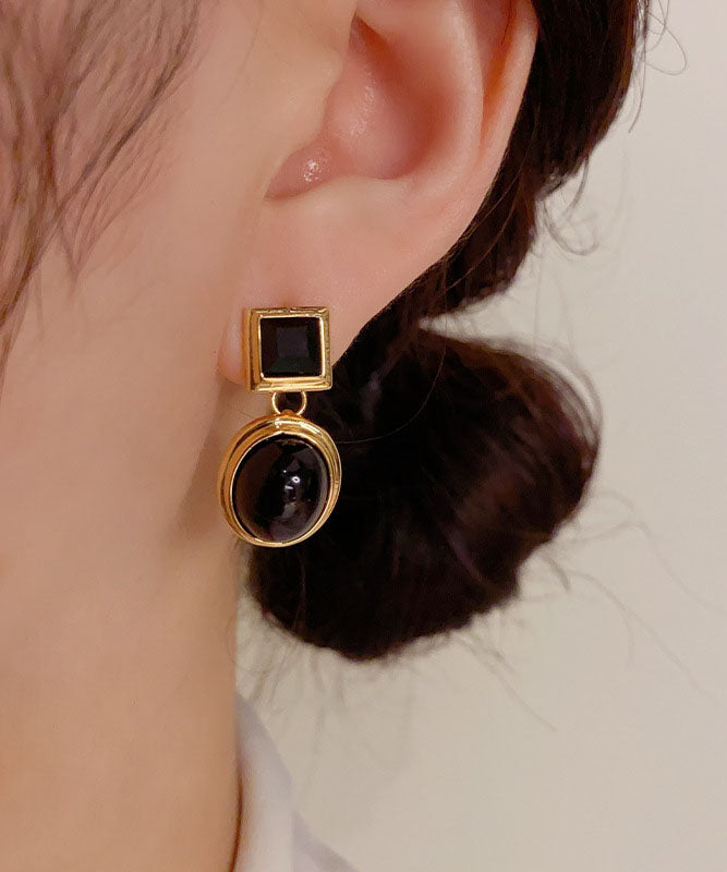 Regular Black Copper Overgild 14K Gold Geometric Oil Drip Drop Earrings