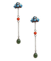 Regular Blue Sterling Silver Inlaid Jade Gem Stone Cloisonne Drop Earrings