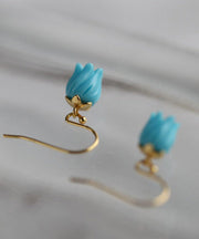 Regular Blue Sterling Silver Inlaid Turquoise Stud Earrings