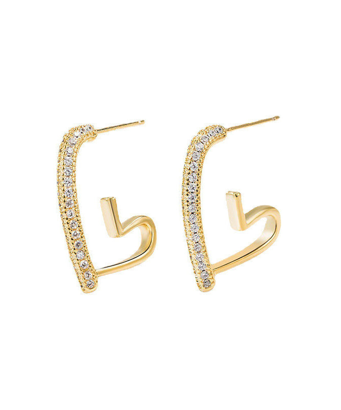 Regular Gold Alloy Zircon Love Hoop Earrings