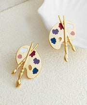 Gold Brushes and Palettes Stud Earrings