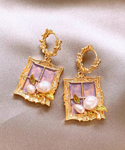 Regular Gold Sterling Silver Alloy Pearl Drop Earrings