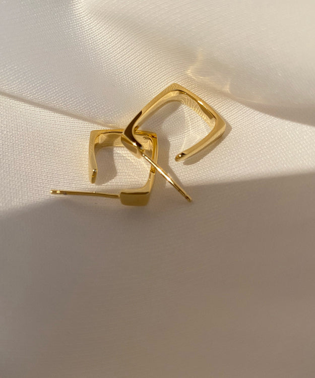 Regular Gold Sterling Silver Alloy SquareHoop Earrings