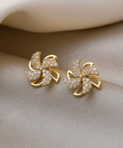 Regular Gold Sterling Silver Overgild Zircon Floral Stud Earrings