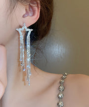 Regular Gold Zircon Hollow Out Star Water Drop Tassel Drop Earrings