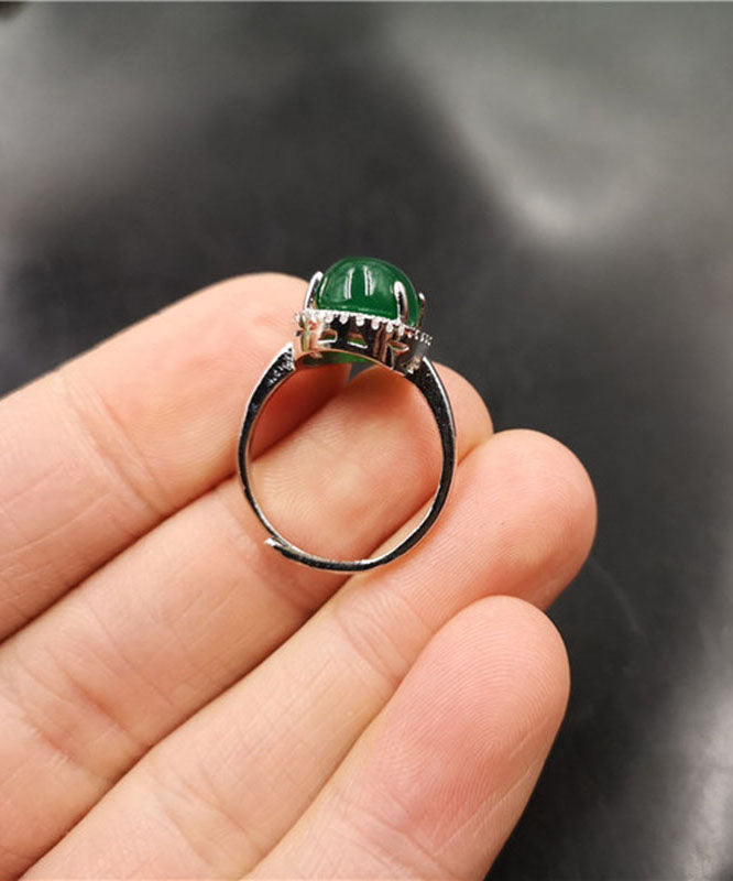 Regular Green Sterling Silver Inlaid Zircon Agate Rings