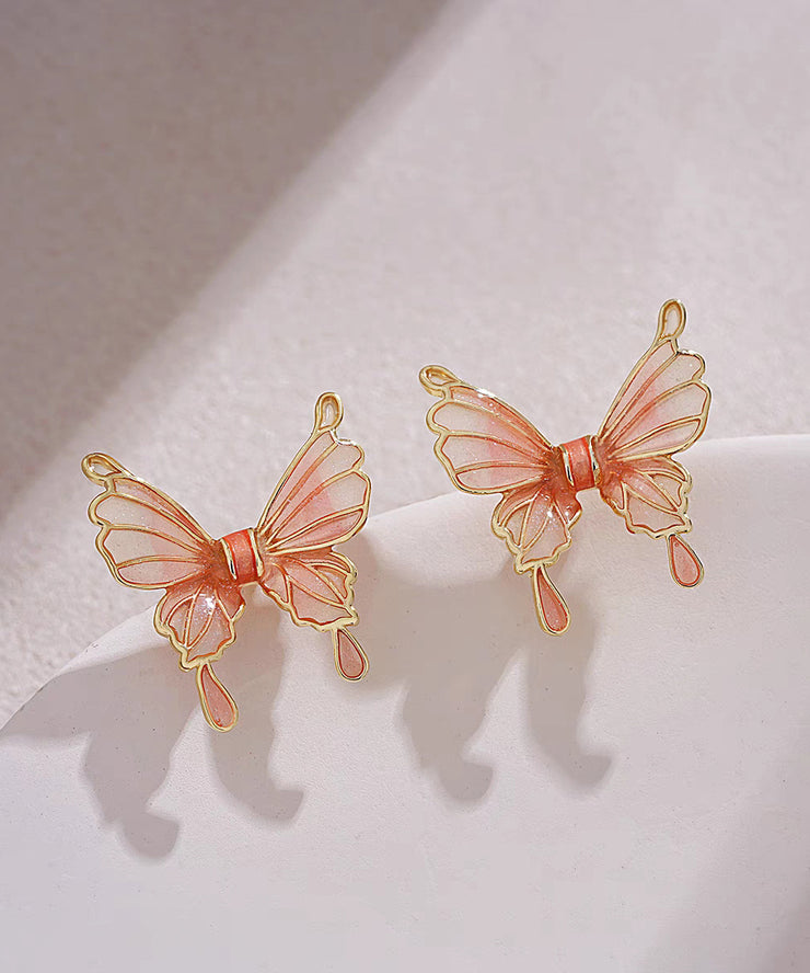 Regular Orange Copper Resin Butterfly Stud Earrings