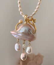 Regular Pink Pearl Flaky Clouds Tassel Pendant Necklace