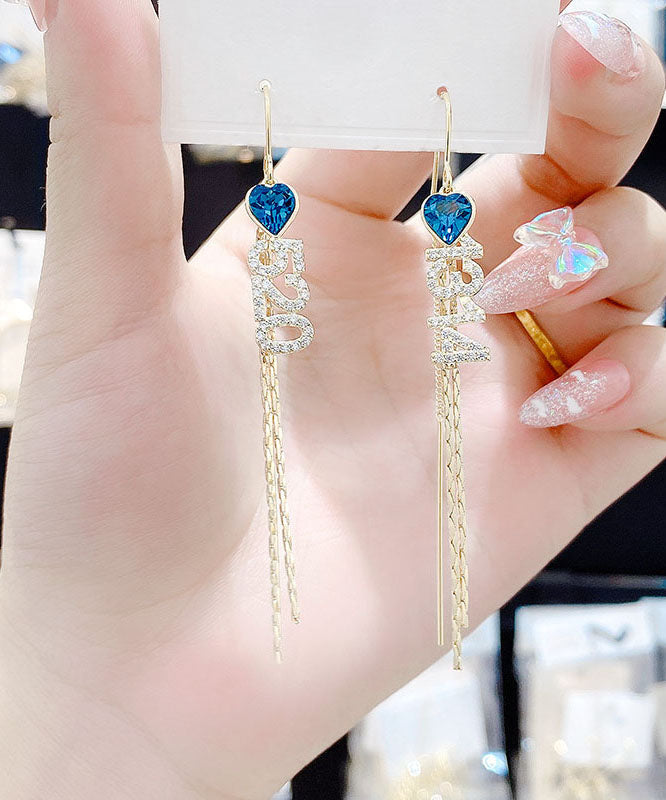 Regular Red Alloy Zircon Digit Love Tassel Drop Earrings