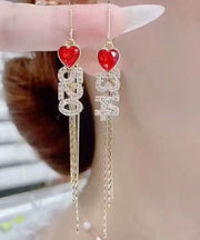 Regular Red Alloy Zircon Digit Love Tassel Drop Earrings