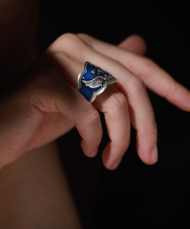 Regular Silk Sterling Silver Enamel Cloisonne Peony Rings