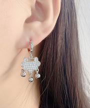 Regular Silk Sterling Silver Overgild Zircon Tassel Little Lock Drop Earrings