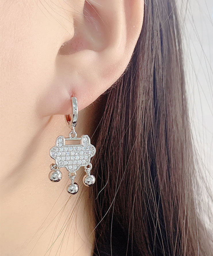 Regular Silk Sterling Silver Overgild Zircon Tassel Little Lock Drop Earrings