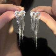 Regular Silk Sterling Silver Zircon Love Tassel Drop Earrings