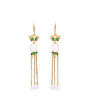 Regular White Copper Overgild Jade Enamel Tassel Drop Earrings